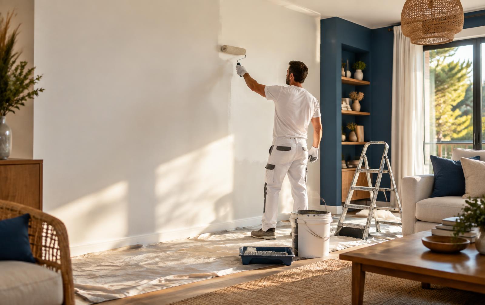 Artisan de l’Entreprise Lacaze réalisant une peinture intérieure soignée